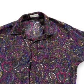 Vintage Bachrach Shirt Adult MEDIUM Purple Paisley Floral Rayon USA 90s