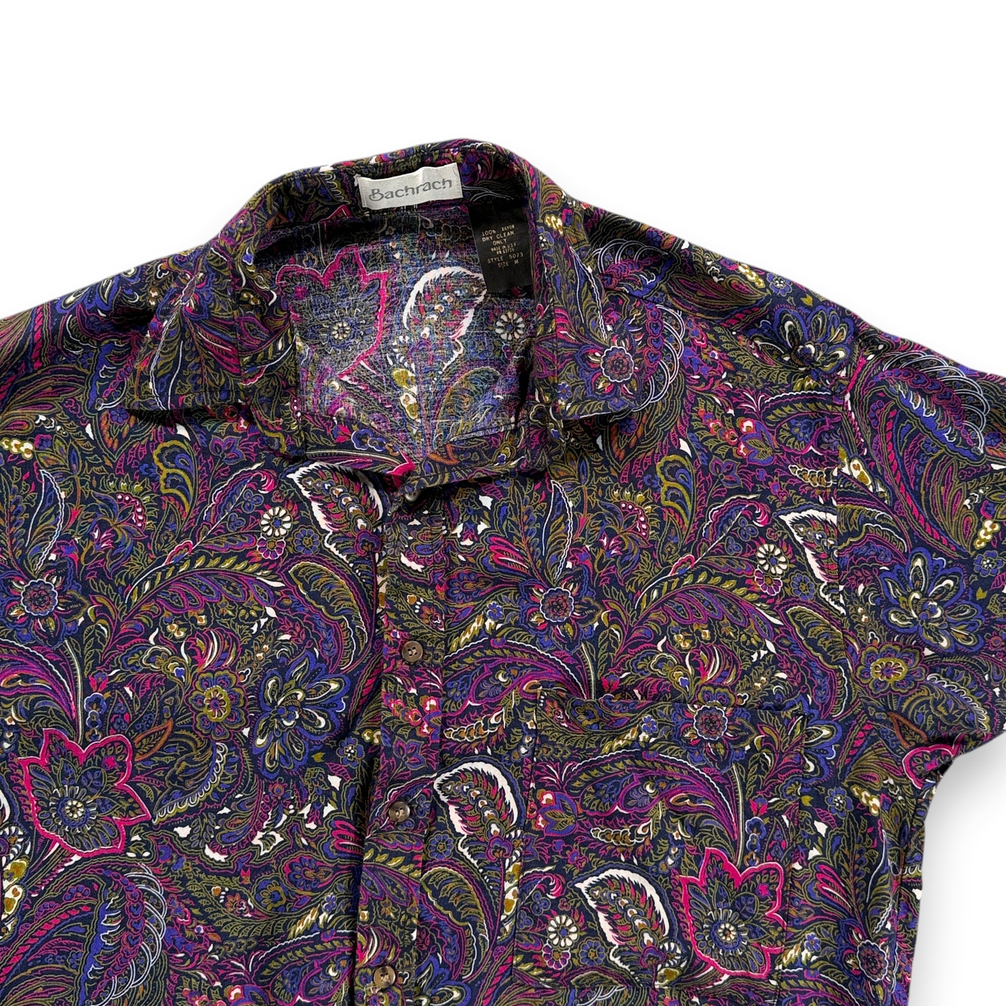 Vintage Bachrach Shirt Adult MEDIUM Purple Paisley Floral Rayon USA 90s-2 Vintage Bachrach Shirt Adult MEDIUM Purple Paisley Floral Rayon USA 90s