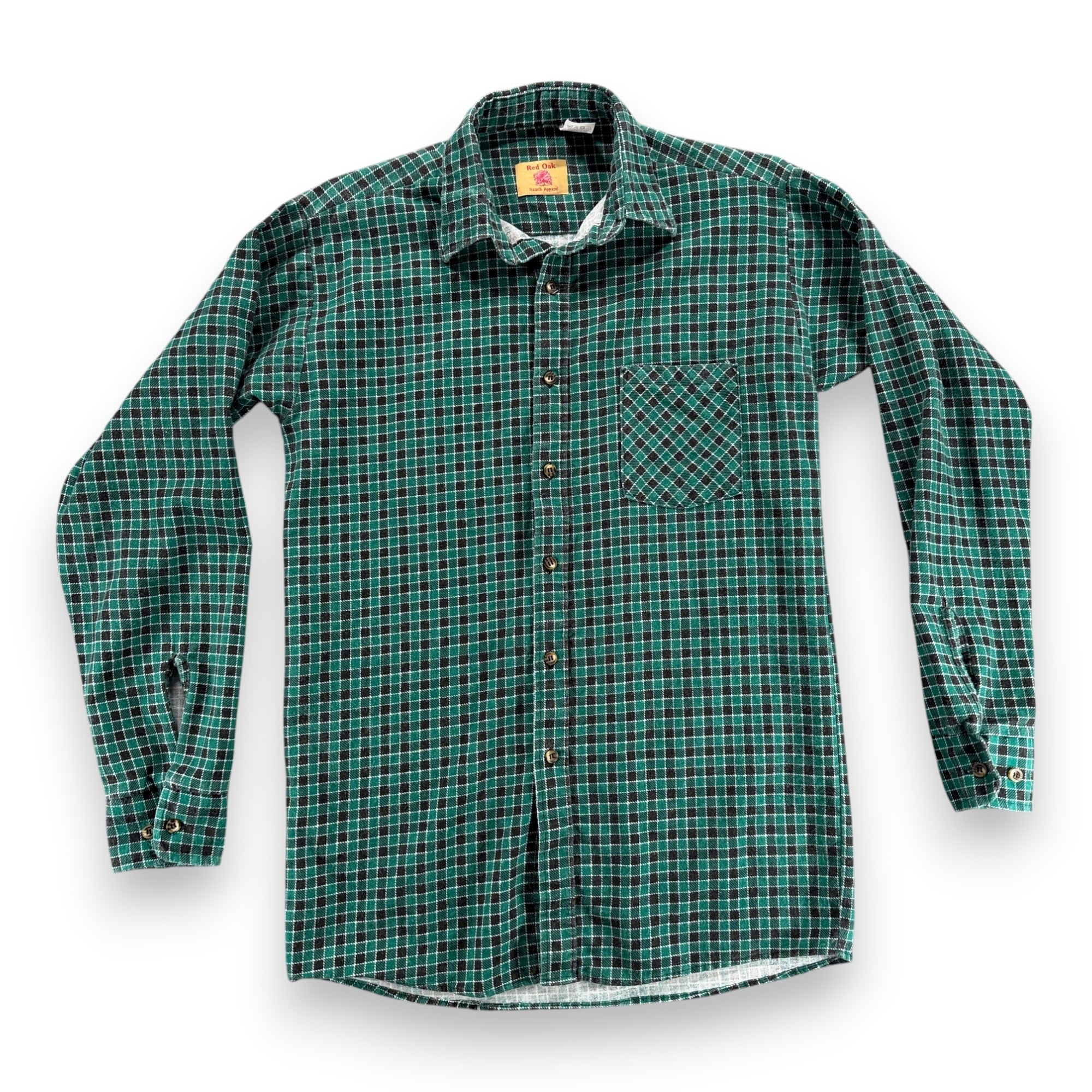 Vintage Red Oak Shirt Adult SMALL Green Black Checkered Flannel Ranch USA 90s
