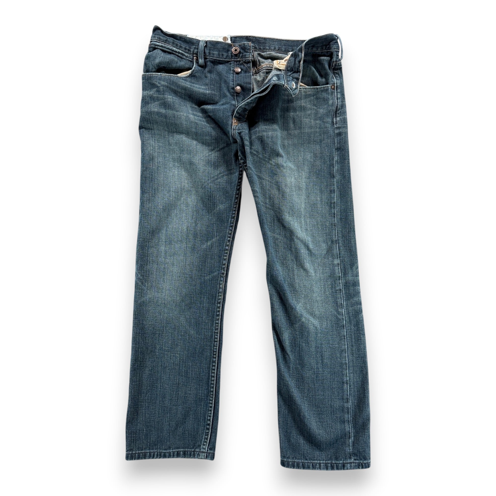 Gap Jeans Mens 33x29 Blue Cotton Dark Wash Denim Morrison Button Fly Faded-1 Gap Jeans Mens 33x29 Blue Cotton Dark Wash Denim Morrison Button Fly Faded