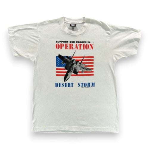 Vintage Desert Storm Shirt Adult MEDIUM White Screen Stars Military Jet Flag 90s