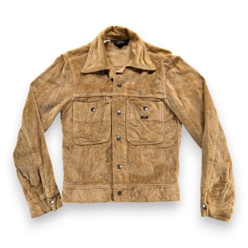 Vintage Lee Jacket Womens SMALL Brown Corduroy Velour Snap Trucker USA 70s