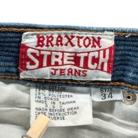 Vintage Braxton Jeans Mens 34x29 Blue Corduroy Denim Stretch Faded Whisker 90s