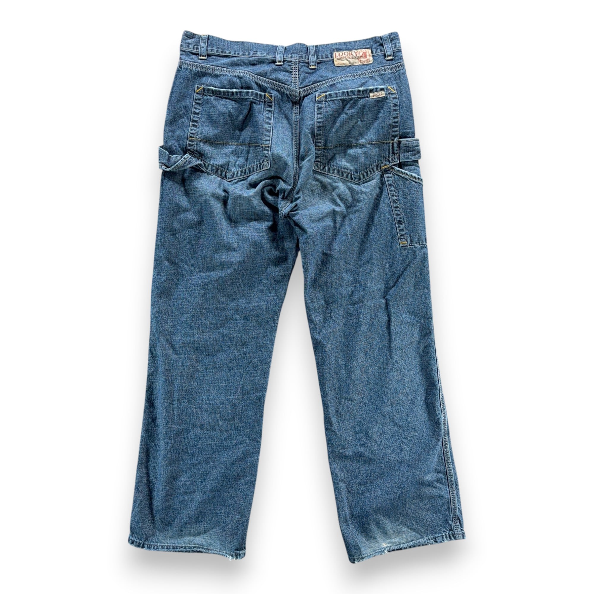 Vintage Lucky Brand Jeans Mens 34x32 Blue Carpenter Dungarees Cotton Denim 90s-2 Vintage Lucky Brand Jeans Mens 34x32 Blue Carpenter Dungarees Cotton Denim 90s