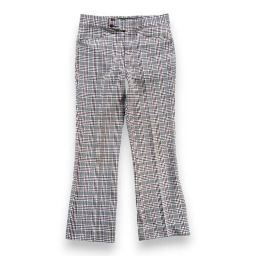 Vintage Pants Mens 34x30 White Black Houndstooth Plaid Flared Disco Talon 70s