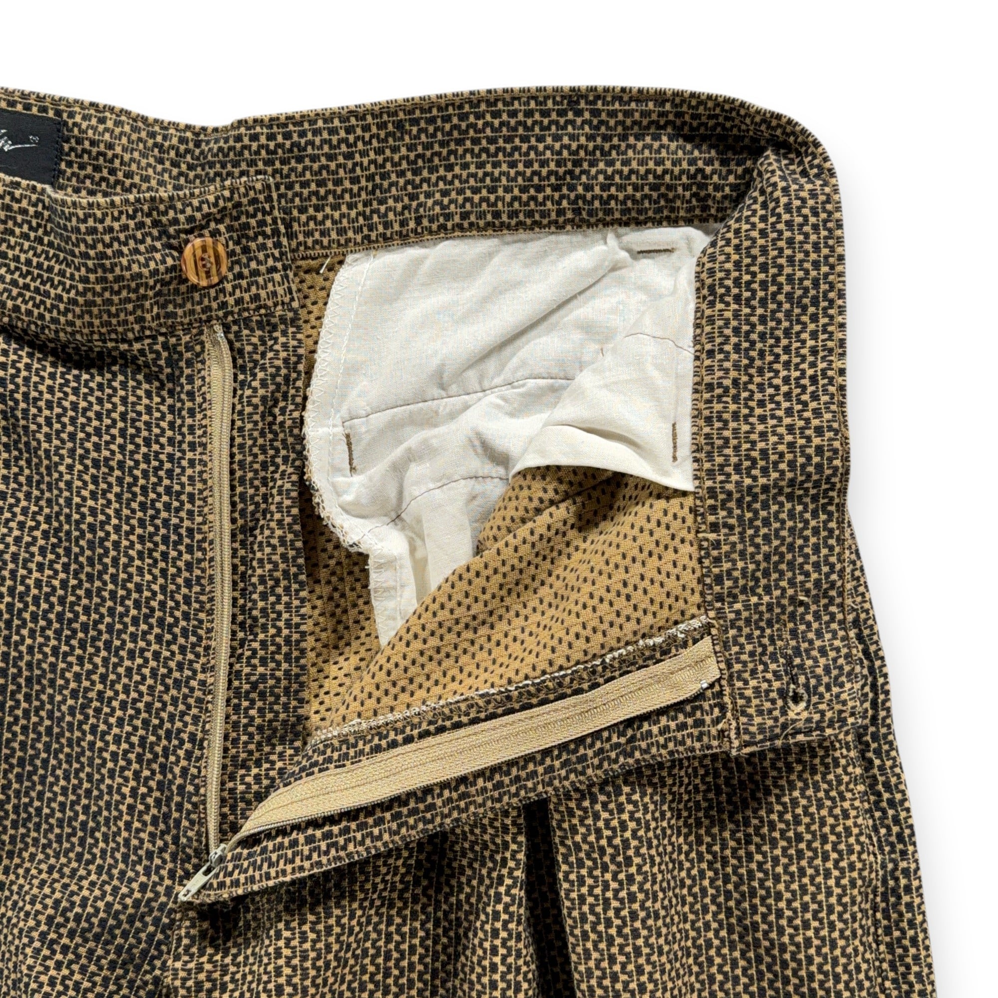 Vintage Zeppelin Pants Mens 31x28 Brown Pleated Geometric Cotton 32x34 Tag 90s-4 Vintage Zeppelin Pants Mens 31x28 Brown Pleated Geometric Cotton 32x34 Tag 90s
