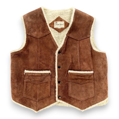 Vintage Leather Vest Adult LARGE Brown Suede Sherpa Western David Michael 70s