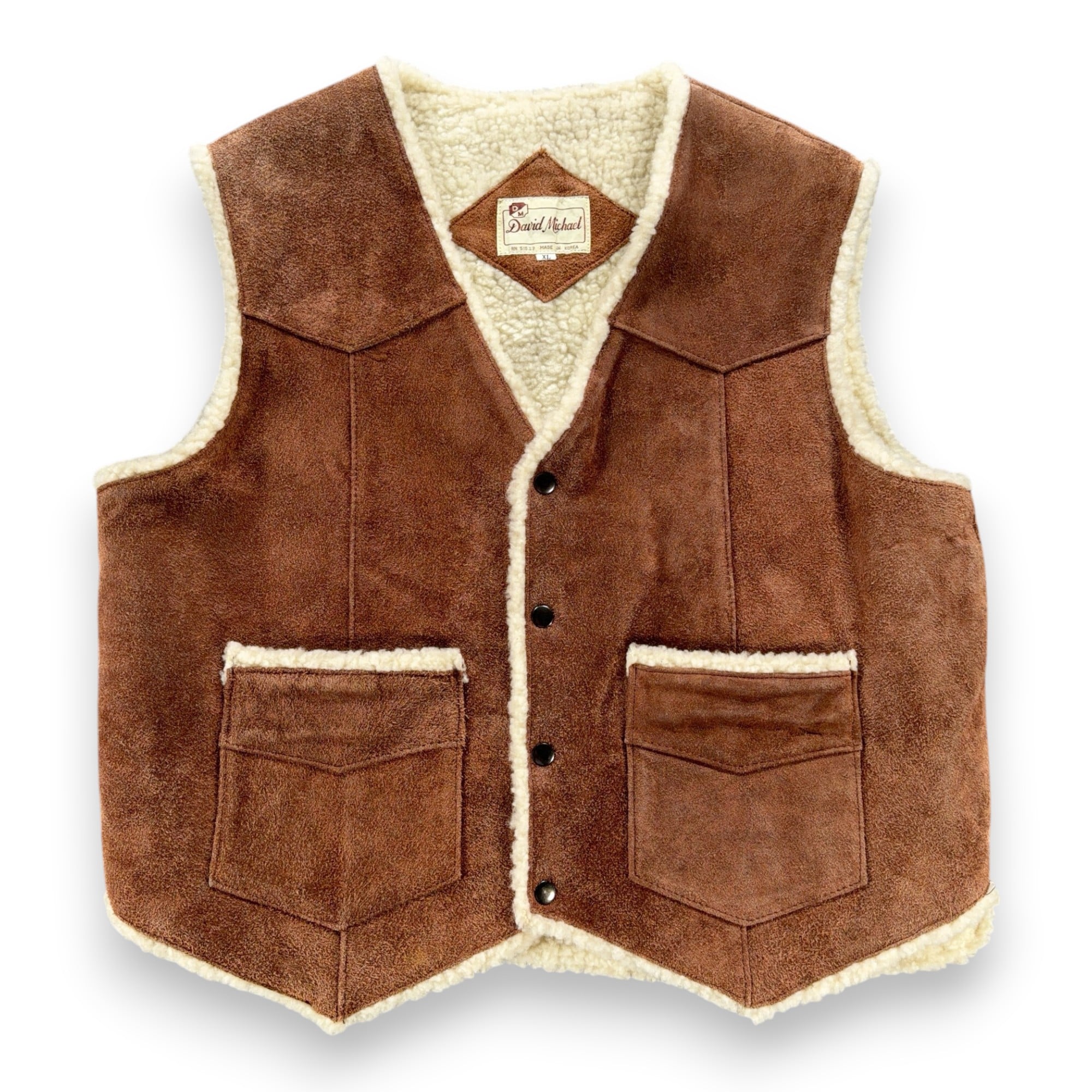 Vintage Leather Vest Adult LARGE Brown Suede Sherpa Western David Michael 70s-1 Vintage Leather Vest Adult LARGE Brown Suede Sherpa Western David Michael 70s