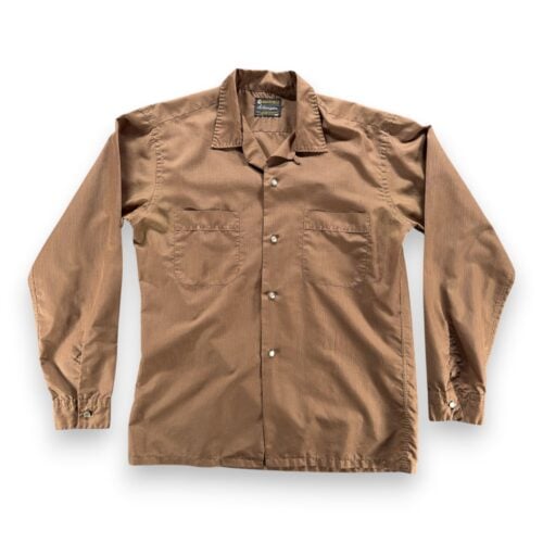 Vintage Kentfield Shirt Adult MEDIUM Brown Loop Collar Silverspun USA Mod 60s