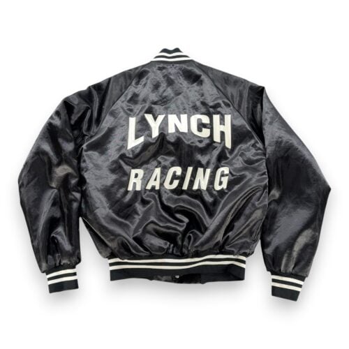 Vintage Lynch Racing Jacket Adult MEDIUM Black Satin Bomber Nylon USA 80s