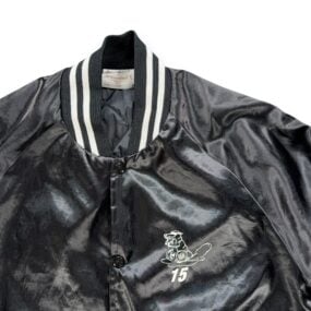 Vintage Lynch Racing Jacket Adult MEDIUM Black Satin Bomber Nylon USA 80s