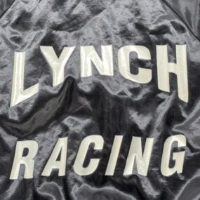 Vintage Lynch Racing Jacket Adult MEDIUM Black Satin Bomber Nylon USA 80s