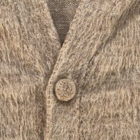 Vintage Alpaca Wool Sweater Adult MEDIUM Brown Knit Cardigan Furry Cobain 60s