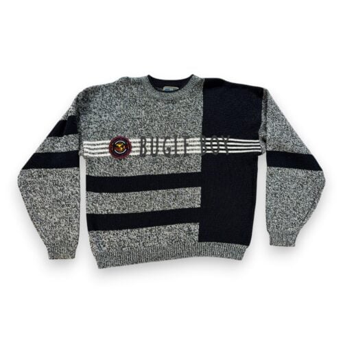 Vintage Bugle Boy Sweater Adult EXTRA LARGE Black White Colorblock Patch 90s