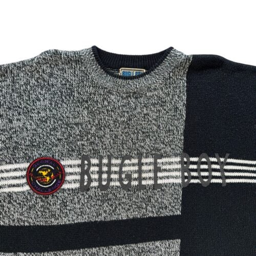 Vintage Bugle Boy Sweater Adult EXTRA LARGE Black White Colorblock Patch 90s