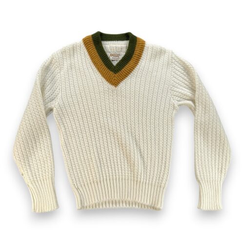 Vintage Campus Sweater Adult SMALL White Orlon Acrylic Cable Knit Tennis USA 60s