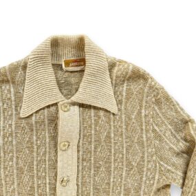Vintage Jantzen Sweater Adult MEDIUM Brown Cream Collared Cardigan Knit USA 70s