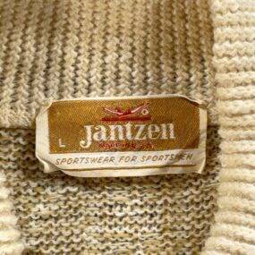 Vintage Jantzen Sweater Adult MEDIUM Brown Cream Collared Cardigan Knit USA 70s