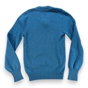 Vintage Campus Sweater Adult SMALL Blue Wool Cable Knit V Neck Ribbed USA 60s