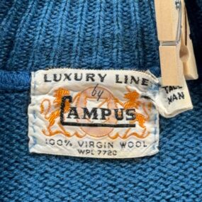 Vintage Campus Sweater Adult SMALL Blue Wool Cable Knit V Neck Ribbed USA 60s
