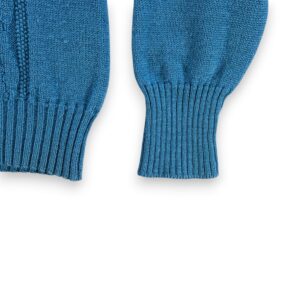 Vintage Campus Sweater Adult SMALL Blue Wool Cable Knit V Neck Ribbed USA 60s
