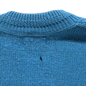 Vintage Campus Sweater Adult SMALL Blue Wool Cable Knit V Neck Ribbed USA 60s