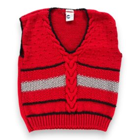 Vintage Sweater Vest Adult LARGE Red Black Gray Acrylic Chunky Cable Knit 80s