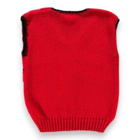 Vintage Sweater Vest Adult LARGE Red Black Gray Acrylic Chunky Cable Knit 80s