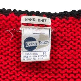 Vintage Sweater Vest Adult LARGE Red Black Gray Acrylic Chunky Cable Knit 80s
