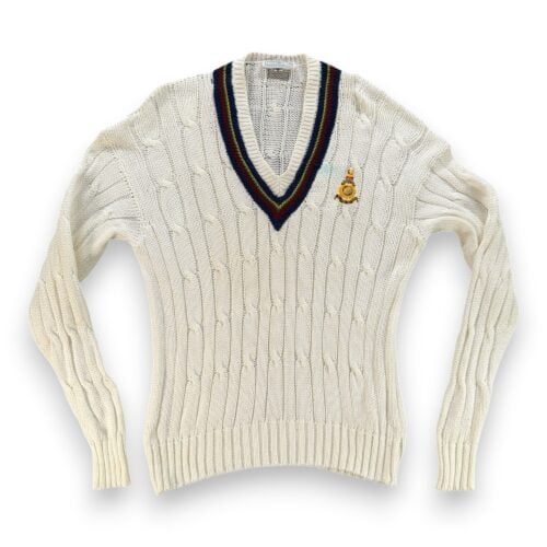 Vintage Kent Curwen Sweater Adult SMALL White Cricket Royal Marines Crest UK 80s