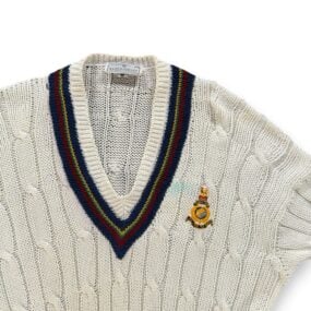 Vintage Kent Curwen Sweater Adult SMALL White Cricket Royal Marines Crest UK 80s