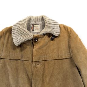 Vintage Penneys Coat Adult LARGE 40 Brown Corduroy Ribbed Collar Lined USA 50s