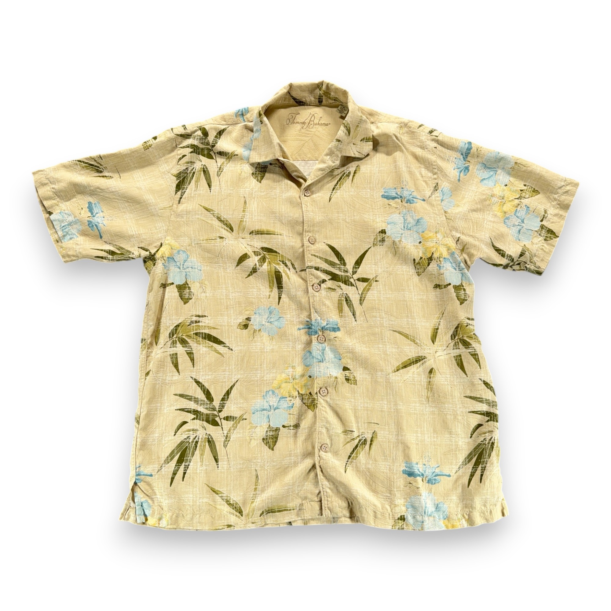 Tommy Bahama Hawaiian Shirt Adult EXTRA LARGE Brown Silk Floral Bamboo Textured-1 Tommy Bahama Hawaiian Shirt Adult EXTRA LARGE Brown Silk Floral Bamboo Textured