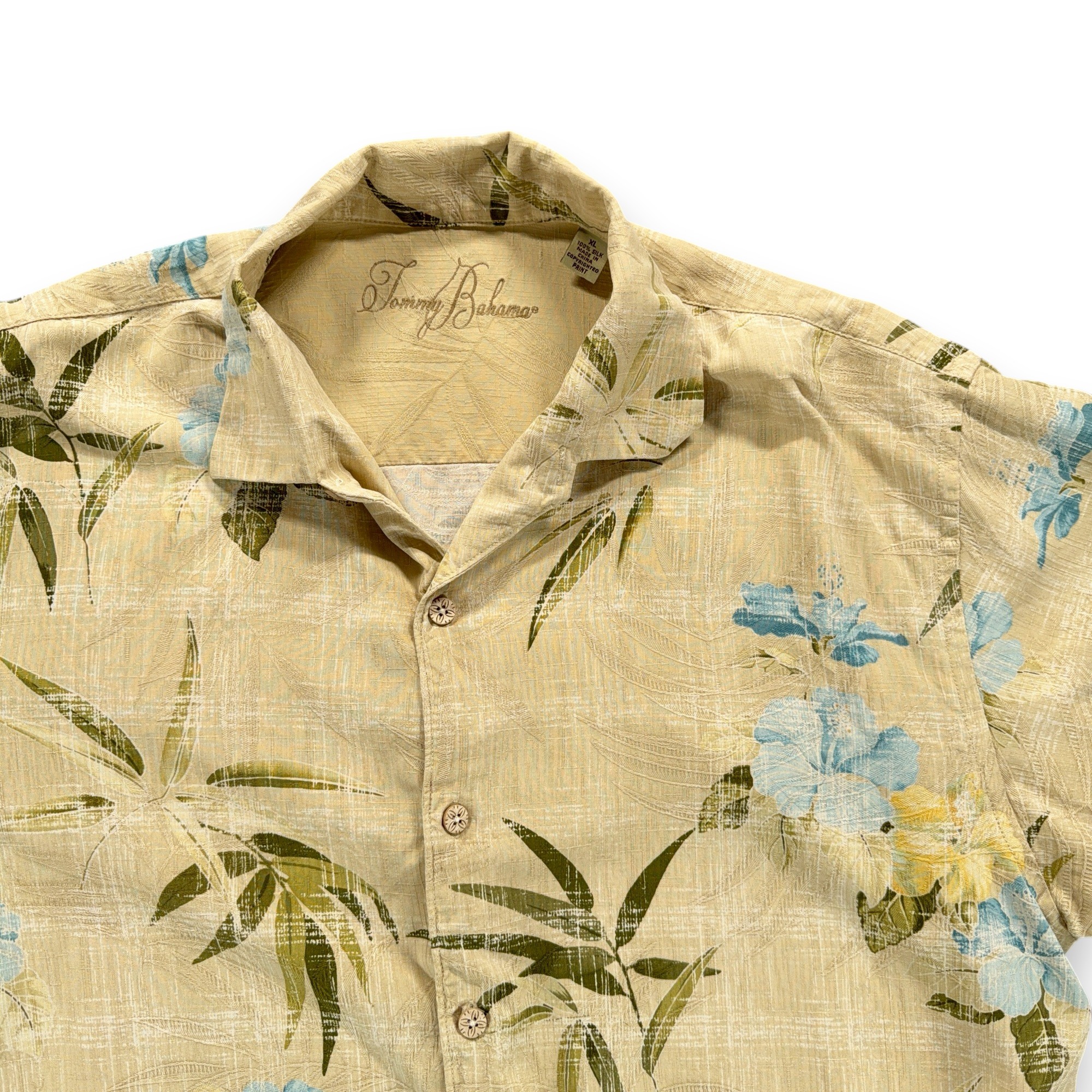 Tommy Bahama Hawaiian Shirt Adult EXTRA LARGE Brown Silk Floral Bamboo Textured-2 Tommy Bahama Hawaiian Shirt Adult EXTRA LARGE Brown Silk Floral Bamboo Textured