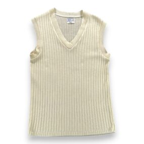 Vintage Sears Sweater Vest Adult XS White Acrylic Knit Ribbed V Neck USA 70s