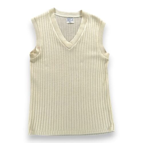 Vintage Sears Sweater Vest Adult XS White Acrylic Knit Ribbed V Neck USA 70s