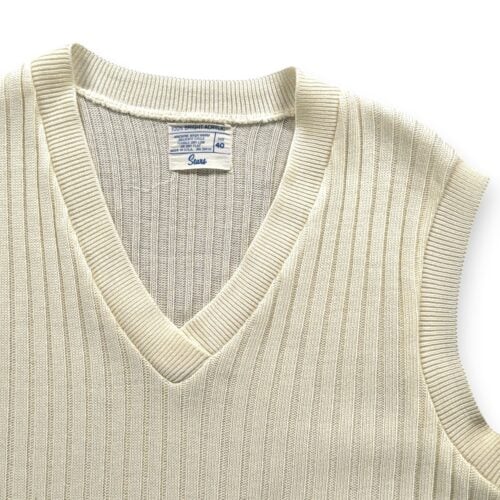Vintage Sears Sweater Vest Adult XS White Acrylic Knit Ribbed V Neck USA 70s-2 Vintage Sears Sweater Vest Adult XS White Acrylic Knit Ribbed V Neck USA 70s
