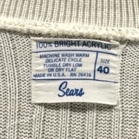 Vintage Sears Sweater Vest Adult XS White Acrylic Knit Ribbed V Neck USA 70s