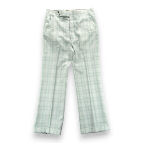 Vintage Haggar Pants Mens 34x30 White Green Plaid Talon Zipper Disco Expando 70s