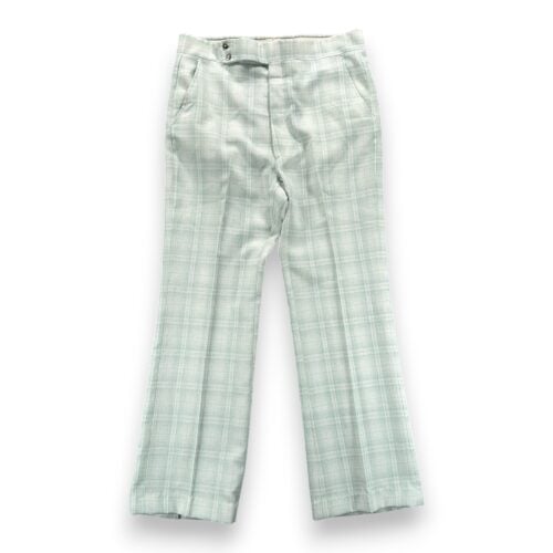Vintage Haggar Pants Mens 34x30 White Green Plaid Talon Zipper Disco Expando 70s