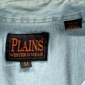 Plains Western Shirt Adult MEDIUM Blue Denim Cotton Pearl Snap Light Wash Cowboy