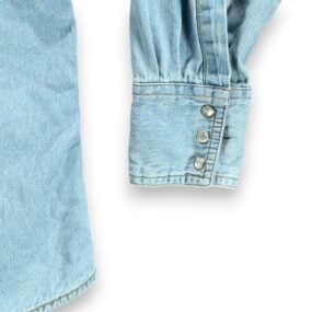 Plains Western Shirt Adult MEDIUM Blue Denim Cotton Pearl Snap Light Wash Cowboy