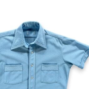 Vintage Arrow Disco Shirt Adult MEDIUM Blue Crepe Polyester Contrast Stitch 70s