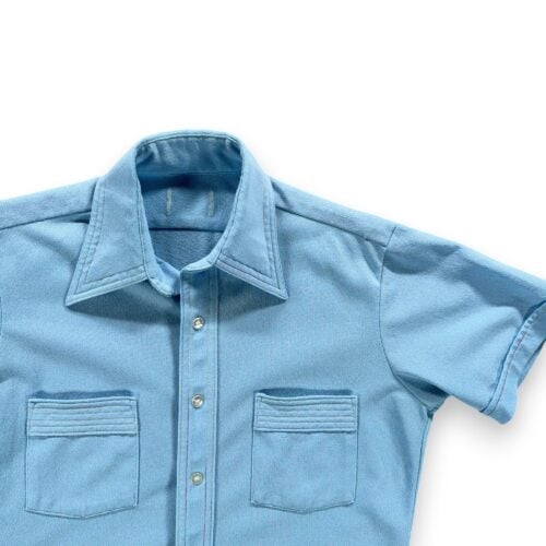Vintage Arrow Disco Shirt Adult MEDIUM Blue Crepe Polyester Contrast Stitch 70s-2 Vintage Arrow Disco Shirt Adult MEDIUM Blue Crepe Polyester Contrast Stitch 70s