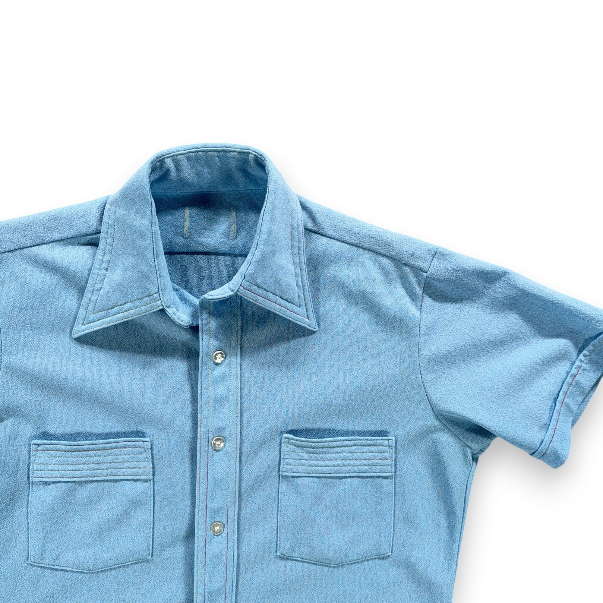 Vintage Arrow Disco Shirt Adult MEDIUM Blue Crepe Polyester Contrast Stitch 70s-2 Vintage Arrow Disco Shirt Adult MEDIUM Blue Crepe Polyester Contrast Stitch 70s