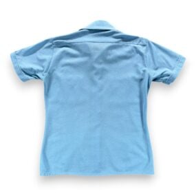 Vintage Arrow Disco Shirt Adult MEDIUM Blue Crepe Polyester Contrast Stitch 70s