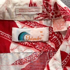 Vintage Islander Hawaiian Shirt Adult MEDIUM White Red Rayon Tropical Palms 90s