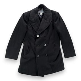 Vintage DSCP Pea Coat Adult 46L Black Wool Satin Navy Military Overcoat USA Y2K
