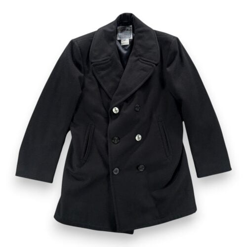 Vintage DSCP Pea Coat Adult 46L Black Wool Satin Navy Military Overcoat USA Y2K