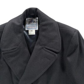 Vintage DSCP Pea Coat Adult 46L Black Wool Satin Navy Military Overcoat USA Y2K